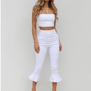 Zanda white top and pant tiger mist